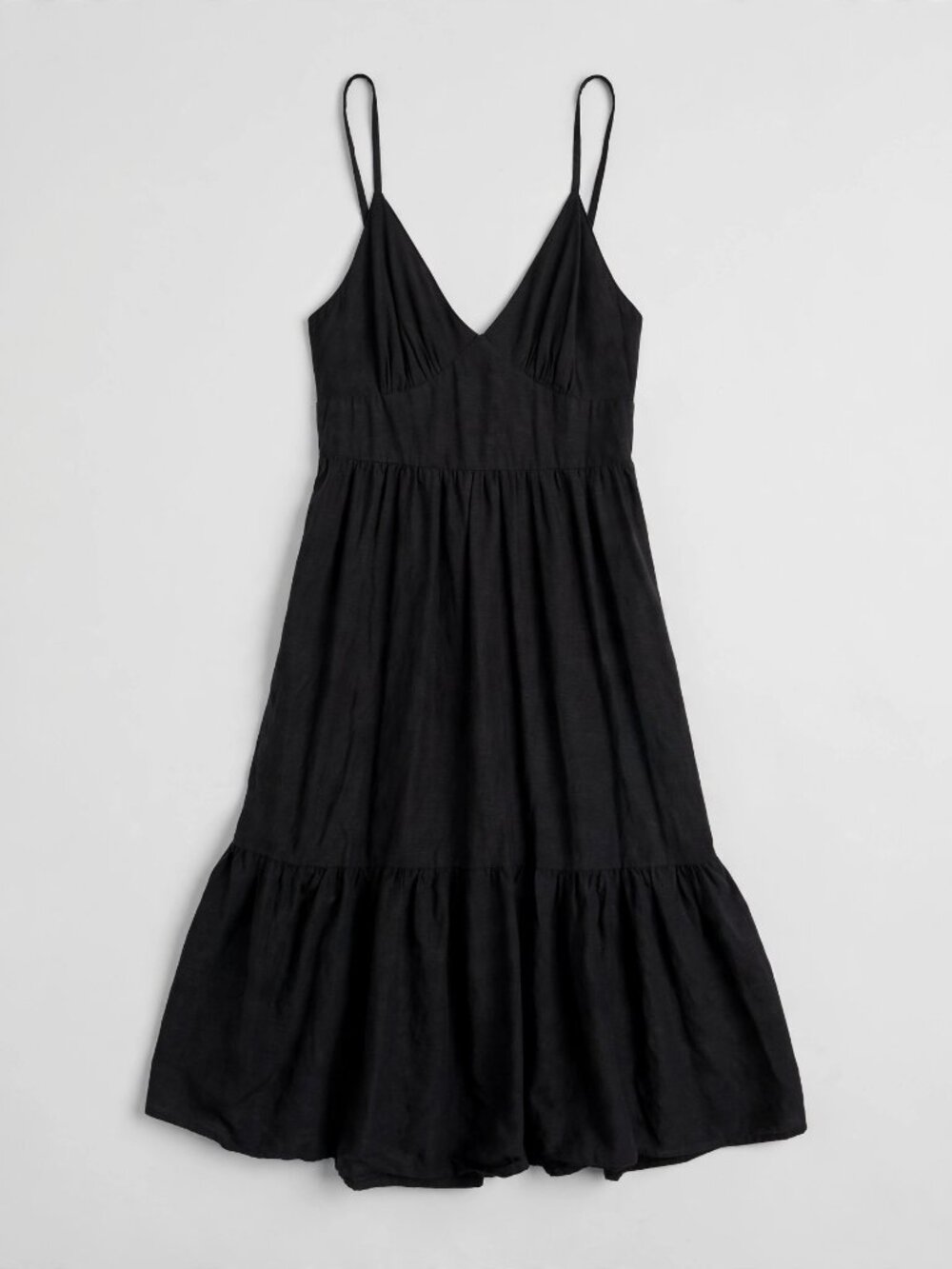 Japna Black Tiered Spaghetti Strap Midi Dress Women's Large